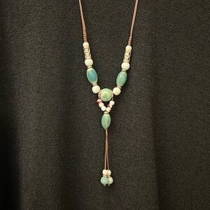 Brand new long sweater Jade beads necklace with tassels sterling silver J007-4